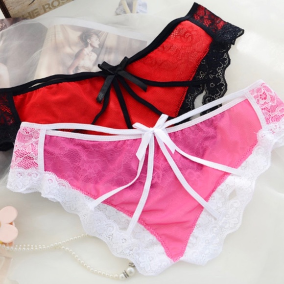 COPY - Red & Black  and Pink & white Cage Panties Lace panties with open crotch. - Picture 2 of 4